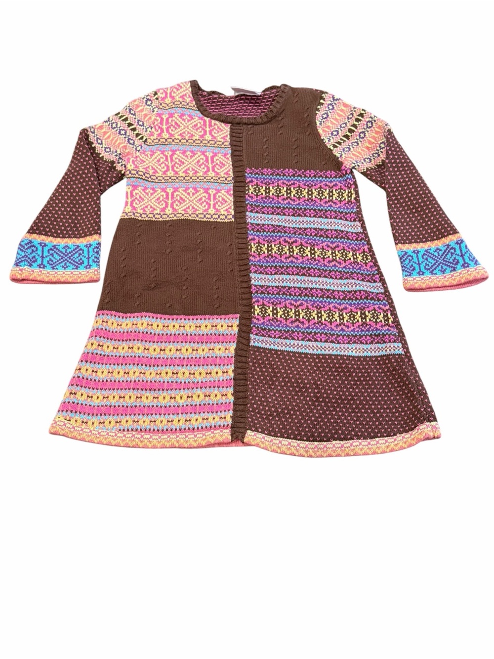 Hanna Andersson, Girl’s Brown and Multipatterned Sweater Dress, Size 4